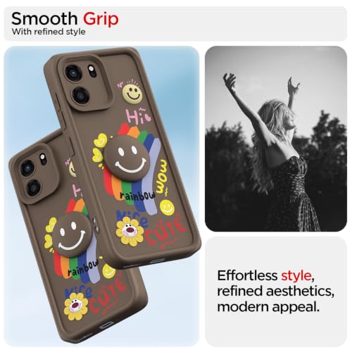 Image of Pikkme Back Cover for OnePlus Nord CE 6 5G | Soft Silicone| Cute Rainbow Smile & 3D Cartoon Flower Design | Shockproof Raised Camera Protection Bumper Case (Brown)