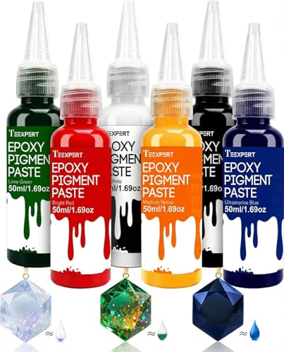 Teexpert Pigment Paste for Epoxy Resin: 1.69OZ*6 Highly Concentrated&Easy to Mix 6 Colors Opaque Liquid Epoxica Dye Set for Resin Coloring, Resina Art Painting and DIY Projects
