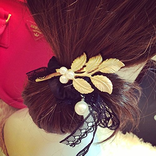 Aukmla Gold Leaf Shape Chic Hair Pins Pearl Hair Barrette Pearl Leaf Hair Clip Fascinator Headpiece for Women and Girls on Party