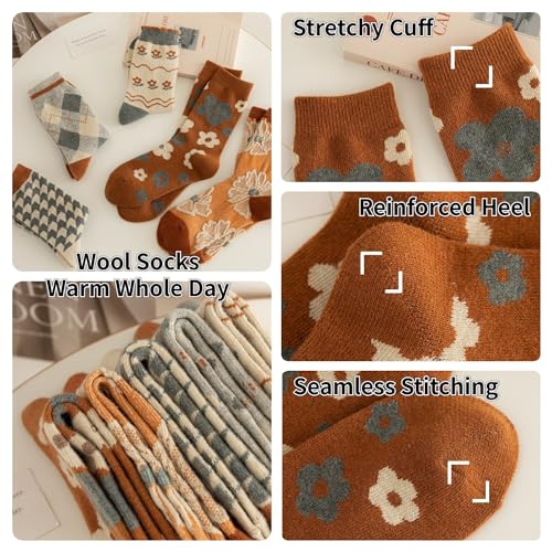 Image of Wool Socks for Women Thick Knit Vintage Cute Floral Crew Socks | Soft and Breathable, Cute Floral Design