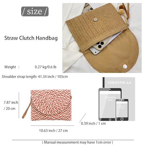 Handwoven Straw Clutch Purse for Women, Adjustable Crossbody Beach Bag with Magnetic Closure, Boho Summer Tote3