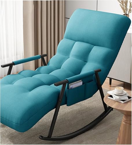 Image of Rockig Chair Chaise Louge Chair Idoor Adjustable Lazy Chair Louge Chair For Bedroom Livig Room Sleep Chair With Armrest Storage Bag Stylish Removable Ad Washable, Blue, Black legs