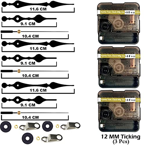 Image of YOPY� Combo 3 of Ajanta Mfg. Battery Operated Plastic Ticking Wall Clock Movement Machine with Hands (Needles : Antique Black 3)