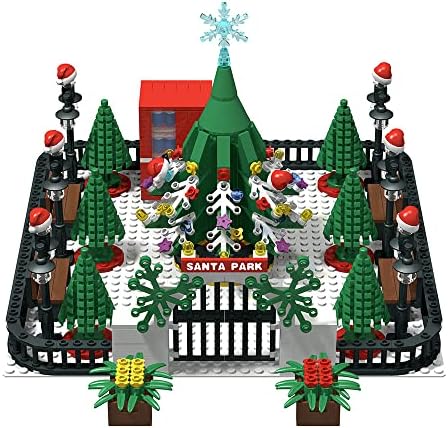 Building Block Education Toy - Christmas Trees Street Lamp Street Light & Tree Fences Sets & Entrance Door Christmas Park - Building Bricks for Christmas - Compatible with Major Brands (Santa Park)
