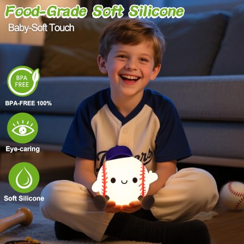 Image of OkiyiD Baseball Lamp, Dimmable Silicone Touch Night Light,Soft Glow Bedside Lamp for Bedroom or Desk Decor, Baseball Gift for Fans, USB Powered with Gentle Illumination