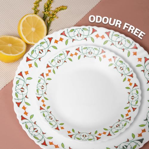 Image of Treo by Milton Opalware Aurelia Meena Dinner Set of 35 | Serving for 6 | Microwave & Dishwasher Safe | Bone-Ash Free | Tempered Toughness | Plates, Bowls, Spoons | Crockery Set for Dining & Gifting