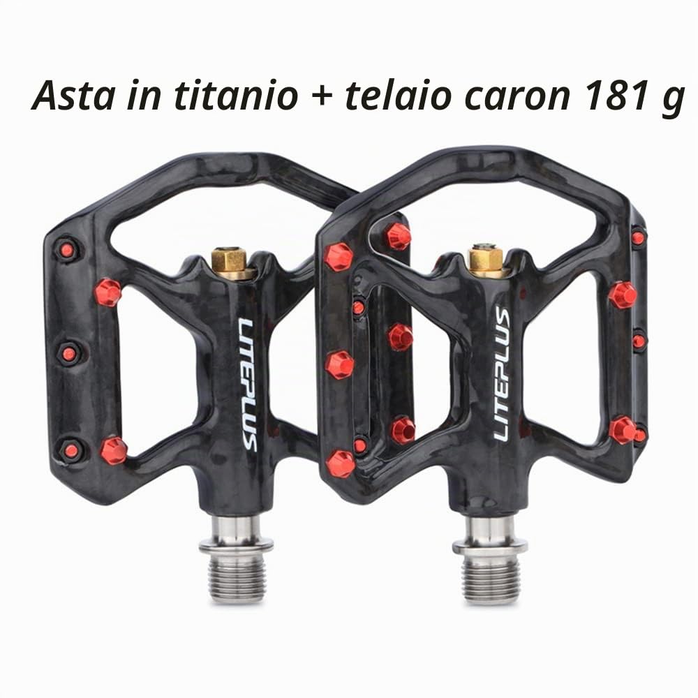 Pedale per bicicletta con costruzione in carbonio e asse in titanio, ultraleggero, 3 cuscinetti, antiscivolo per bici da strada, MTB e Brompton