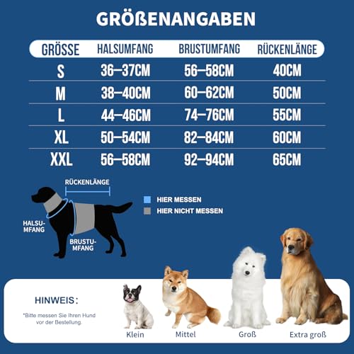 Arblina Hundemantel, Wasserdichter Wintermantel Hund mit Fleece-Futterung für Mittelgroße & Große Hunde, Zweiseitig Tragbarer Winterjacke Hund mit ReißVerschluss, Blau, XXL