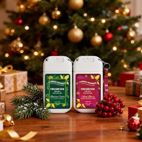 Image of Travel Size Toilet Spray, 2 Pack Air Freshener Spray for Bathroom Deodorizer, Travel Essentials Variety with Removable Hook - Cedar and Berry Scent