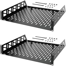 Tecmojo 2 Pack 2U Rack Shelf,19 inch Rack Mount Shelf 16 inch Depth,with Anti-Slip Stops,Server Rack Shelf and Network Shelf for 19 in Equipments, 55lbs Capacity of Vented 2U Shelf,Black,No Lip