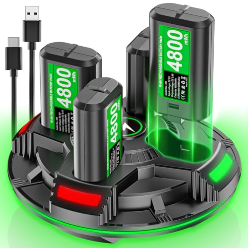 �[�d��Xbox�R���g���[���[�o�b�e���[�p�b�N�A4 x 4800mWh�[�d���o�b�e���[�p�b�N�AXbox One/One S/One X/One Elite/Xbox Series S|X���C�����X�R���g���[���[�p�[�d�h�b�N�X�e�[�V�����t��(4�p�b�N)