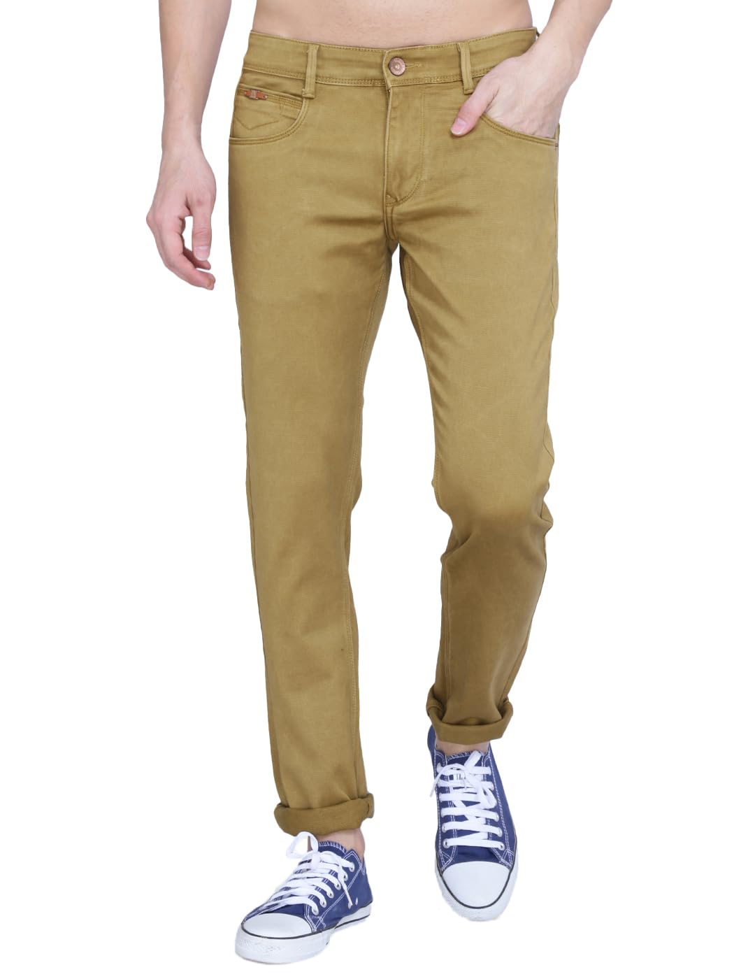 AwackMill Dyed Mid Rise Stretchable Scrub Self Design Cotton Denim Material Regular Fit Jeans Pant for Men