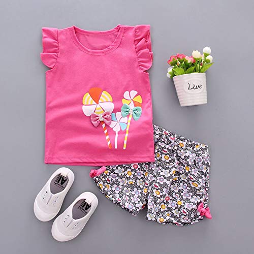 BILIKEYU Toddler Little Girls Summer Clothes Cute Short Sleeve Crewneck T Shirts and Floral Prints Elastic2