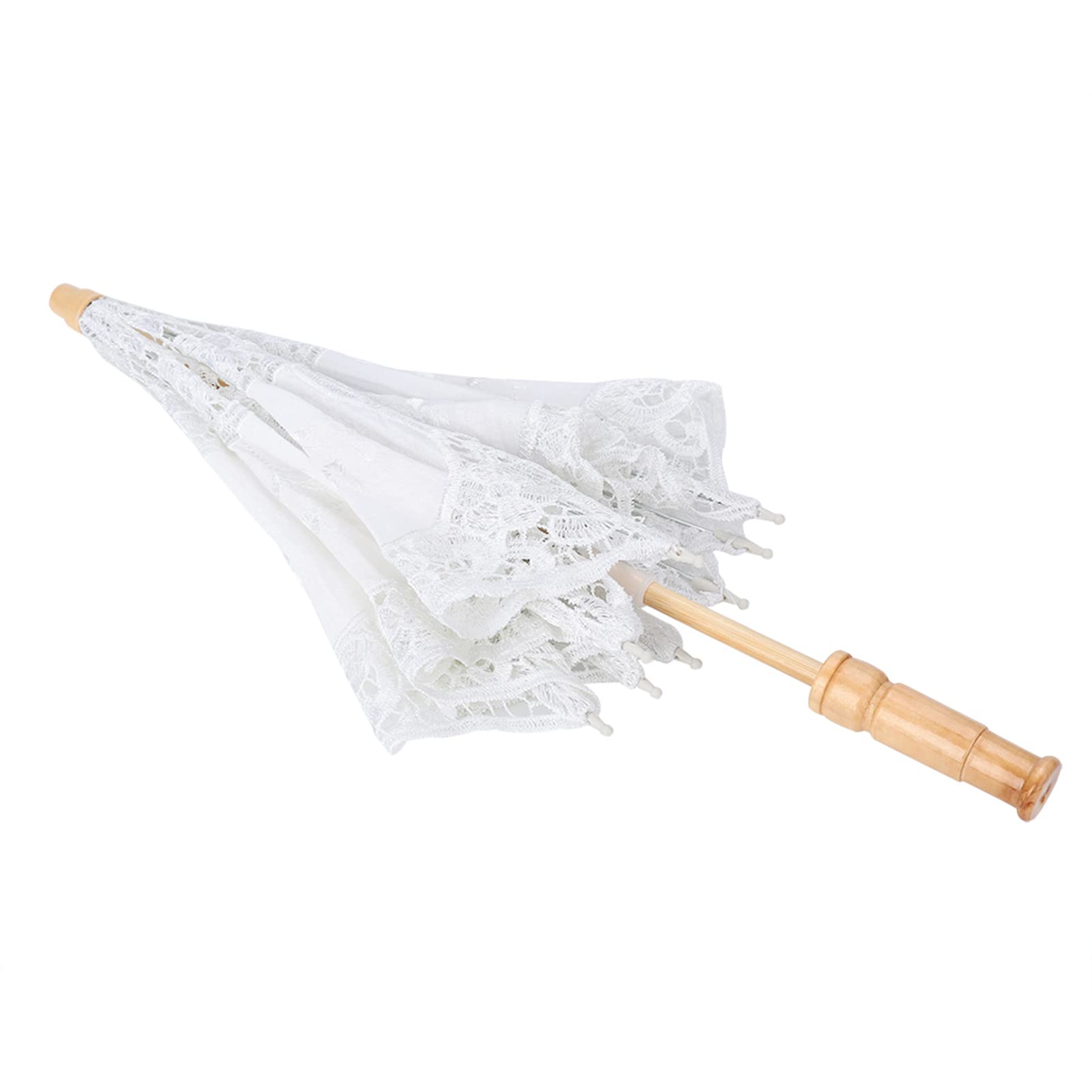 White Lace Parasol Umbrella, Lady Women Handmade Flower Embroidery Lace Umbrella Wedding Party Decor Photography Use