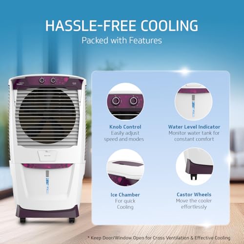 Image of V-Guard Arido D55 H-N Desert Air Cooler for Home | 55 Litre | Powerful Air Delivery | 2 Year Warranty on Motor & Pump | (White & Purple Burry)