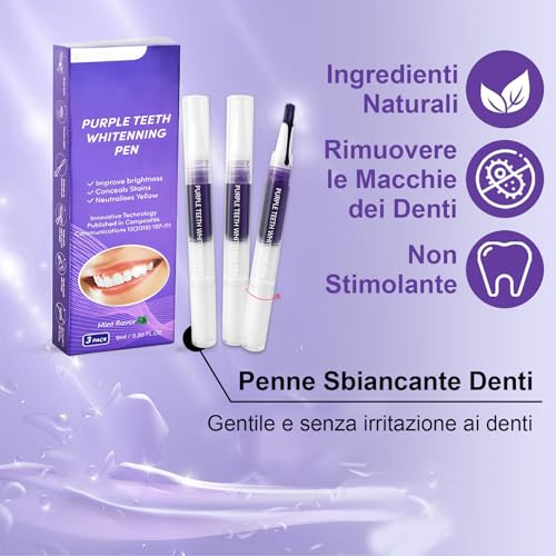 Penne Sbiancante Denti, Gel Sbiancamento Per Dentale, Kit Sbianca Denti, Siero Sbiancante Dentale Professionale, Immediato Rimuove Macchie Di Caffè Efficacemente, Rapido Sbiancamento, Viola 3 Pezzi - 2