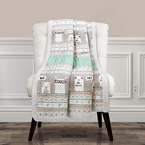 Lush Decor 16T003036 Llama Stripe Fuzzy Reversible Sherpa Throw Blanket cover