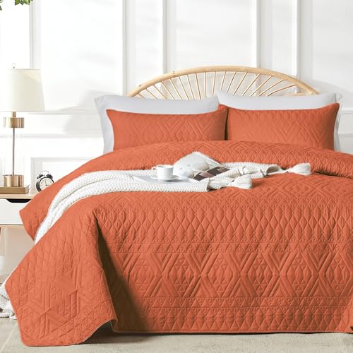 akkialla King/Cal King Size Quilt Bedding Set,Burnt Orange Lightweight Microfiber