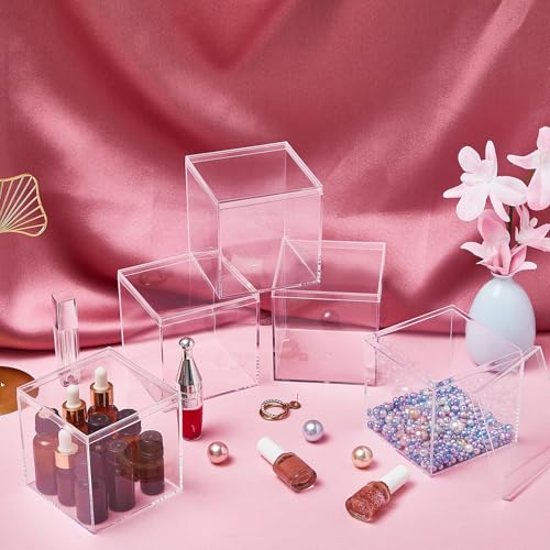 Image of 12 Pcs Clear Acrylic Boxes with Lid,Square,3 x 3 x 3 | Clear Plastic Boxes with Lids for Organizing and Displaying Jewelry, Candy, Crystals, Crafts, Party Favors and Collectibles