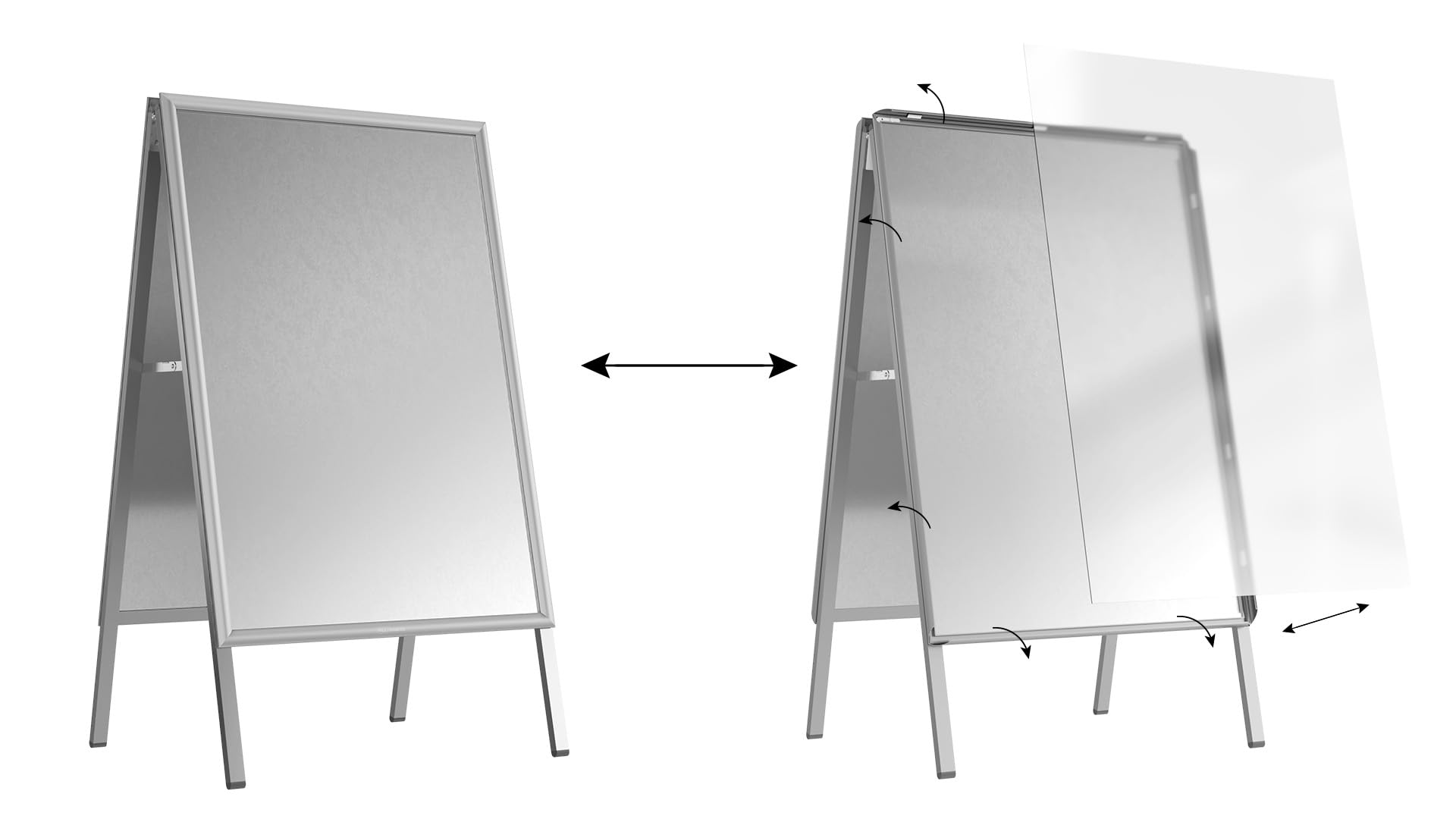ALLboards Chevalet Porte-Affiche Double Face Cadre en Aluminium Gris – Format A1