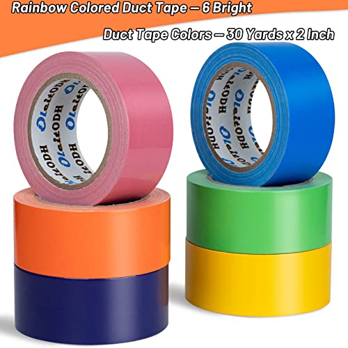 Image of Oleitodh 6 Pack Rainbow Colored Duct Tape Bulk, 2 Inch x 180 Yards Heavy Duty Color Duct Tape Rolls, No Residue,Waterproof & Tear by Hand,Great for Packaging, Arts & Crafts and DIY Projects