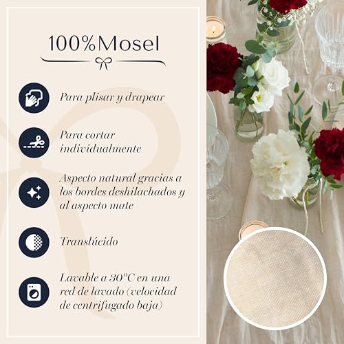 Miniatura 5 de 100 Mosel Tela De Muselina Para Decoración, Beige Natural 48 Cm X 5 M , 66 G M , Camino De Mesa Muy Fino, Delicada Decoración Para Ocasiones Especiales