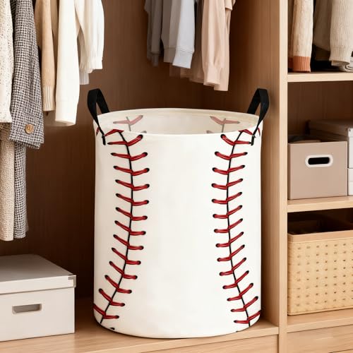 Image of ESSME Ball Laundry Basket,Baseball Hamper Collapsible Canvas Waterproof Storage Bin, Cute Hamper,Gift Baskets(Baseball)