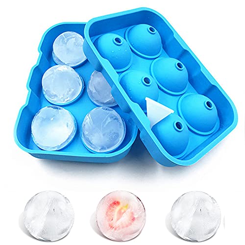 Silicone Ice Cube Trays Combo Round Ice Ball Spheres Ice Cube Tray Mold (6 Round Ice Ball Blue)
