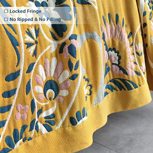 Heather Touch Boho Cotton Blanket Queen Christmas Blanket 4-Layer Yellow Decorative Blanket For Bed Sofa Couch Travel 78X90 Inches Ginger/Mustard #TOP6