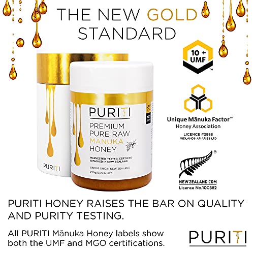 Puriti Manuka Honey Mgo 300+ / Umf 10+ | 100% Pure Genuine Raw Manuka Honey | 8.8 Oz / 250G | Harvested, Tested, Certified And Packed In New Zealand #TOP2