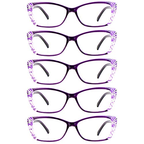 LifeArt 5 Pairs Reading Glasses, Blue Light Blocking Glasses, Computer Reading Glasses for Men and Women, Fashion Eyewear Frame (5 Purple, +3.25 Magnification)
