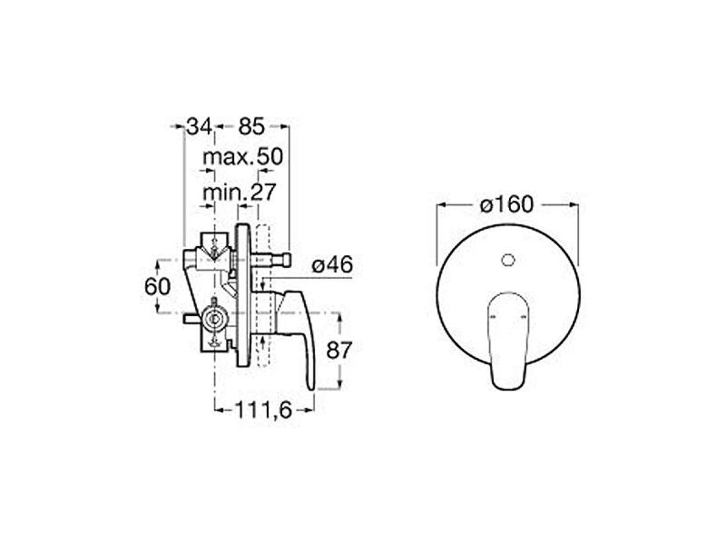 Roca,Monodin-N,Grifería monomando empotrable para baño-ducha con inversor automático,A5A0698C00