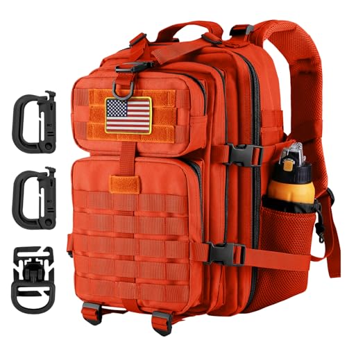 Hannibal Tactical Mochila de assalto MOLLE 30L, mochila tática militar de acampamento com suporte de garrafa, pacote de 3 dias, laranja