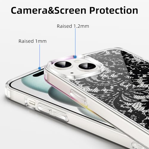 Coque iPhone 15 transparente dentelle noire fleurie vintage antichoc - 3
