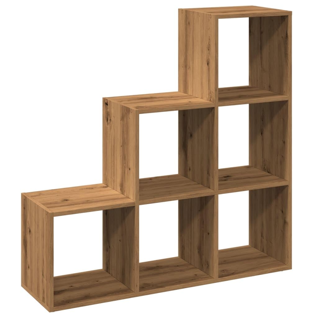 Przegroda regał na książki, 3 poziomy, dąb Artisan, 99 x 29 x 99 cm, z materiału drewnopochodnego, regał stojący z 6 półkami, do salonu, biura, gabinetu, miejsca do przechowywania i półki