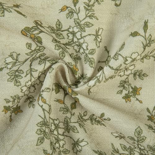 Image of TWOPAGES Rod Pocket Floral Print Cafe Curtains, Porcelain, 26W x 36L