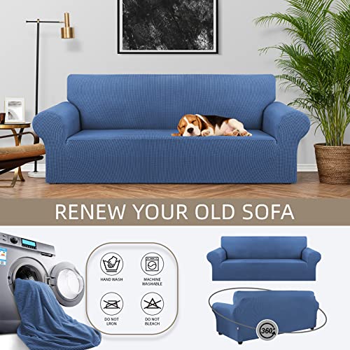 KEKUOU Stretch Sofa Cover Slipcover ,Couch Covers for 3 Cushion Couch Sofa pet Friendly (78"-94") Furniture Protector Sofa with Elastic Bottom for Kids,Dog, Jacquard Small Checked(Large,Riverside)