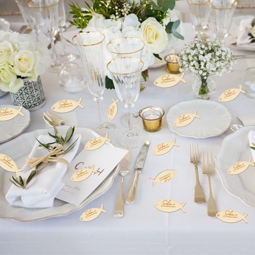 50 Stücke Holz Geschenkanhänger Schön Dass Du Da Bist Holzanhänger Fischform Holzdeko Streudeko für Kommunion Hochzeit Taufe Geburtstag Party