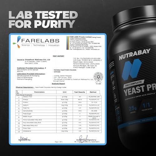 Image of Nutrabay Fermented Yeast Protein Powder - 1kg, Rich Chocolate Creme | 25g Protein, 6.7g BCAA | 9 EAAs | PDCAAS 1 | Gut Friendly | Superior Muscle Growth | Sugar, Lactose & Soy Free
