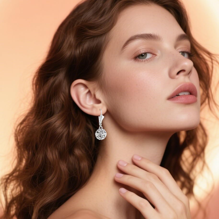 Retro Silver Flower Floral Ball Statement Drop Dangle Earrings for Women - Image 6