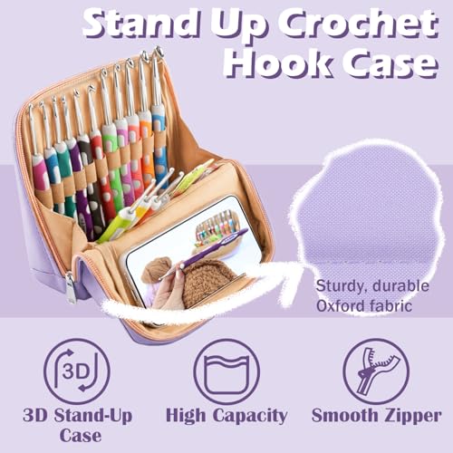 Image of Novelchet Ergonomic Crochet Hooks Set, 13 Sizes Crochet Needles for Beginners with Case 2mm(B)-10mm(N) Purple