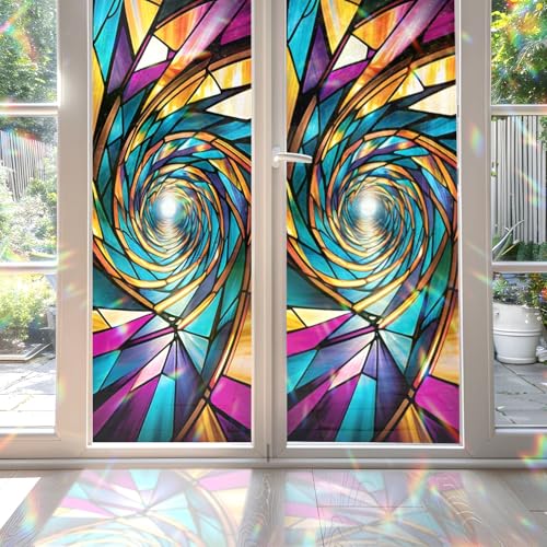 Infinity Prism Stained Glass Window Film, Decorative Infinity Prism Stained Glass Window Film, Stained Glass Window Film for Bathroom Door Heat Anti UV