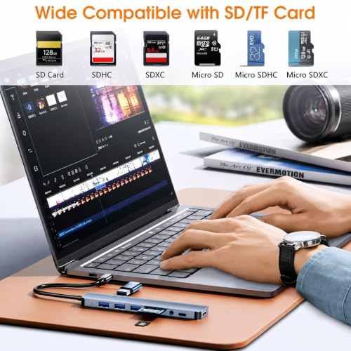 Image of Mport 8 Plus Dual Plug 8-in-1 USB Hub Docking Station with USB 3.0, AUX, SD Card Reader, Type-C Data, USB 2.0, Type-C & USB for Laptop, Mac, PC (Grey)