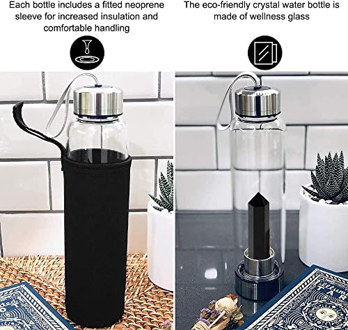 HINATAA Crystal Water Bottle, Removable Natural Crystal Gemstone Glass Bottle, Portable Proof Leak Natural Quartz 550ml (Obsidian) - Image 3