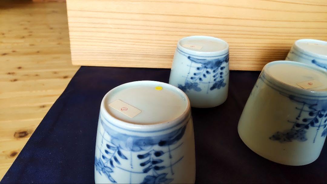 販売済み 古伊万里 竹垣に桔梗と撫子 蕎麦猪口 五客