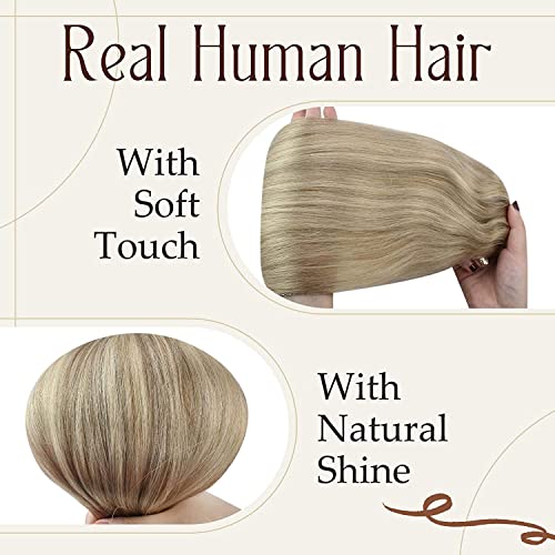 [Hot] Sunny Clip In Hair Extensions, Blonde Clip In Hair Extensions Real Human Hair Light Blonde Highlights Golden Blonde Hair Extensions Remy Human Hair 120G 18Inch #TOP2