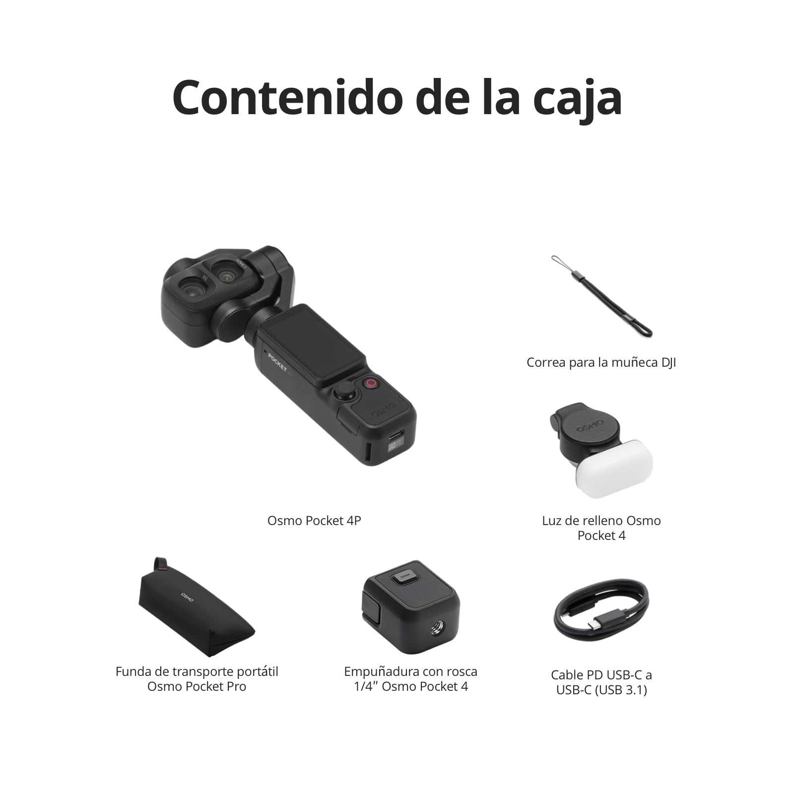 DJI Pack Estándar Osmo Pocket 4P, cámara para Vlogs 4K de Doble Objetivo | Zoom óptico de 3×, zoom de hasta 12×, 4K/240 fps, rango dinámico de 17 pasos, 103 GB de almac. integrado, luz de relleno