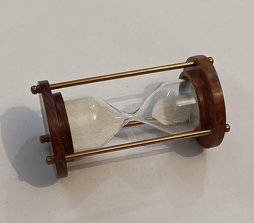 Miniatura 3 de Sohrab Nauticals Reloj de arena de latón de madera de 4 pulgadas, temporizador de arena de 1 minuto, reloj de arena, temporizador con arena blanca
