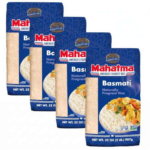 Mahatma Indian Basmati Rice, 32-Ounce Bag of Rice, Fluffy, Floral, and Nutty-Flavored Rice, Stovetop or Microwave Rice (Pack of 4)