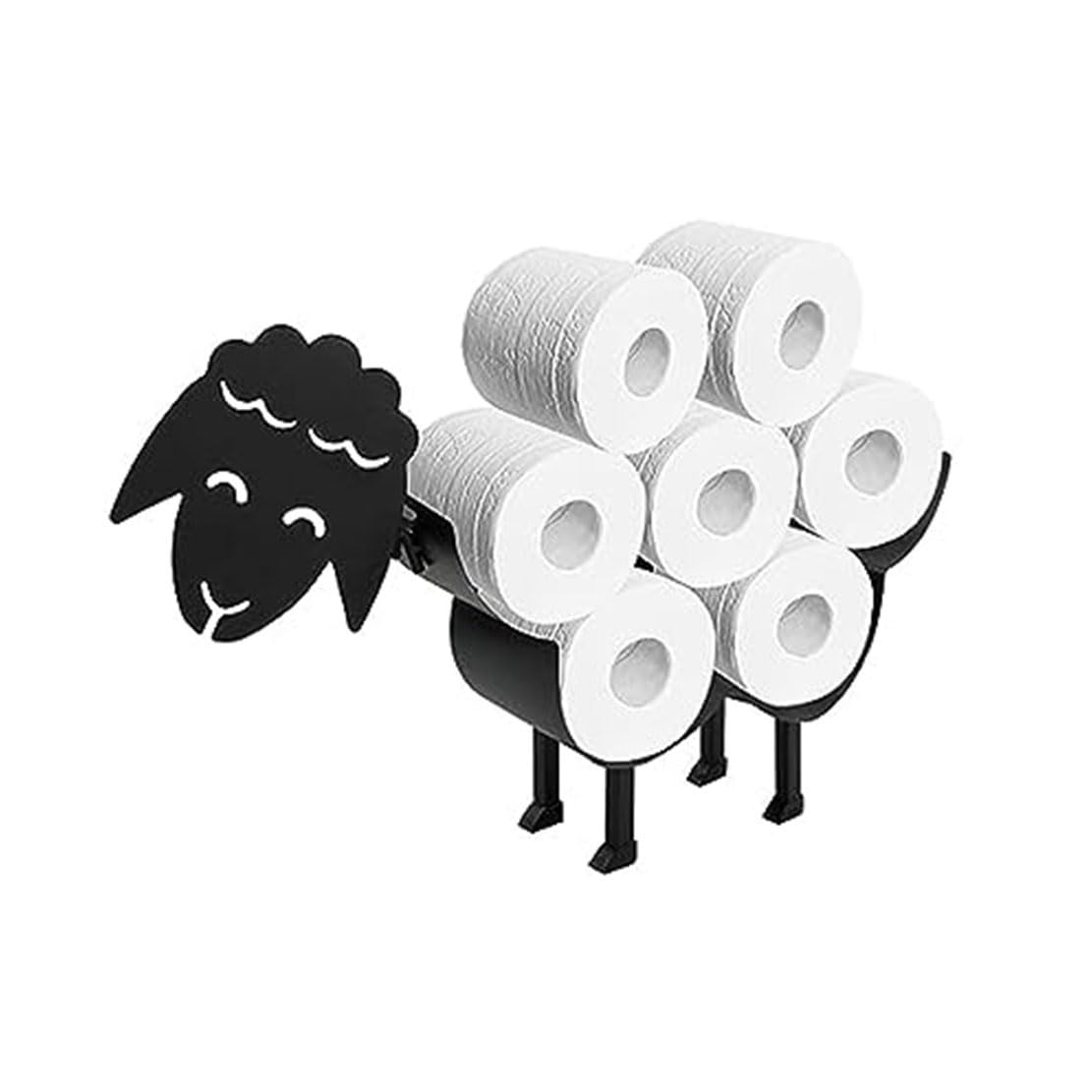 Jhzood Sheep Toilet Paper Holder, Matte Black Animal Style Toilet Tissue Holder, Cat Tissue Roll Stacker, Freestanding & Wall Mount Toilet Tissue Storage Container For Bathroom (Sheep)